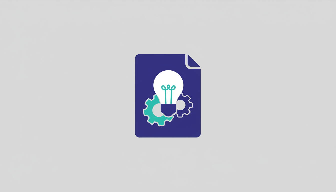 Illustration of a document with a lightbulb and gears representing AI solutions