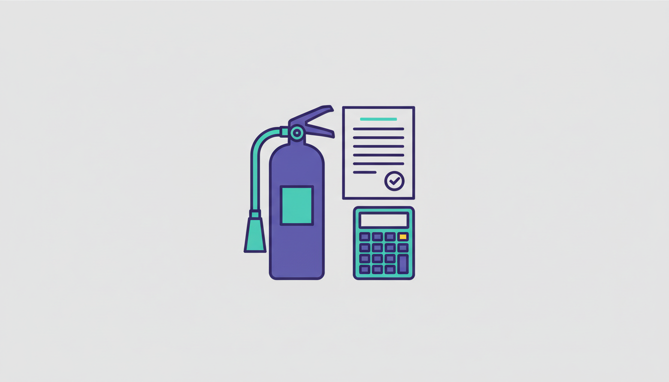 Fire extinguisher next to a contract and a calculator