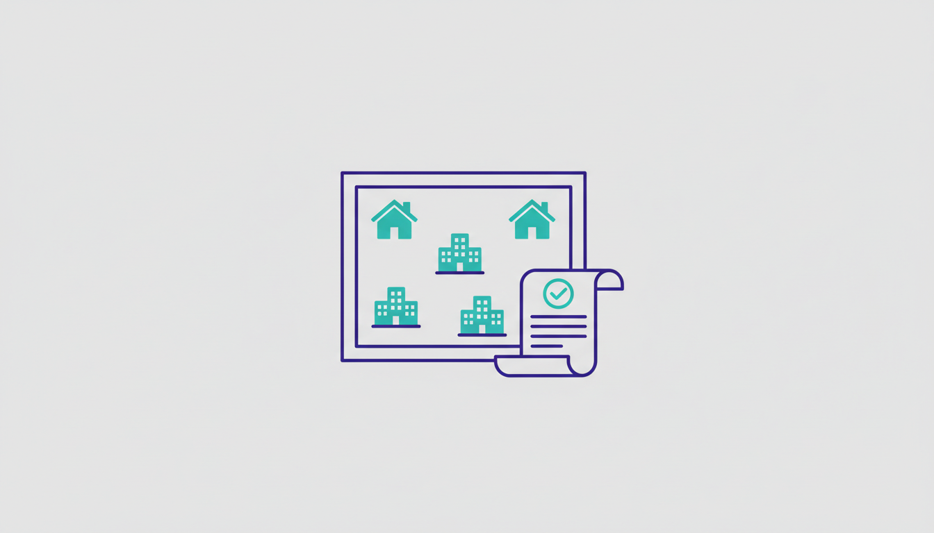 Blueprint of housing development with document icons