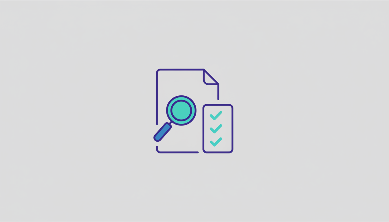 Document with a magnifying glass and checklist representing investment management RFP