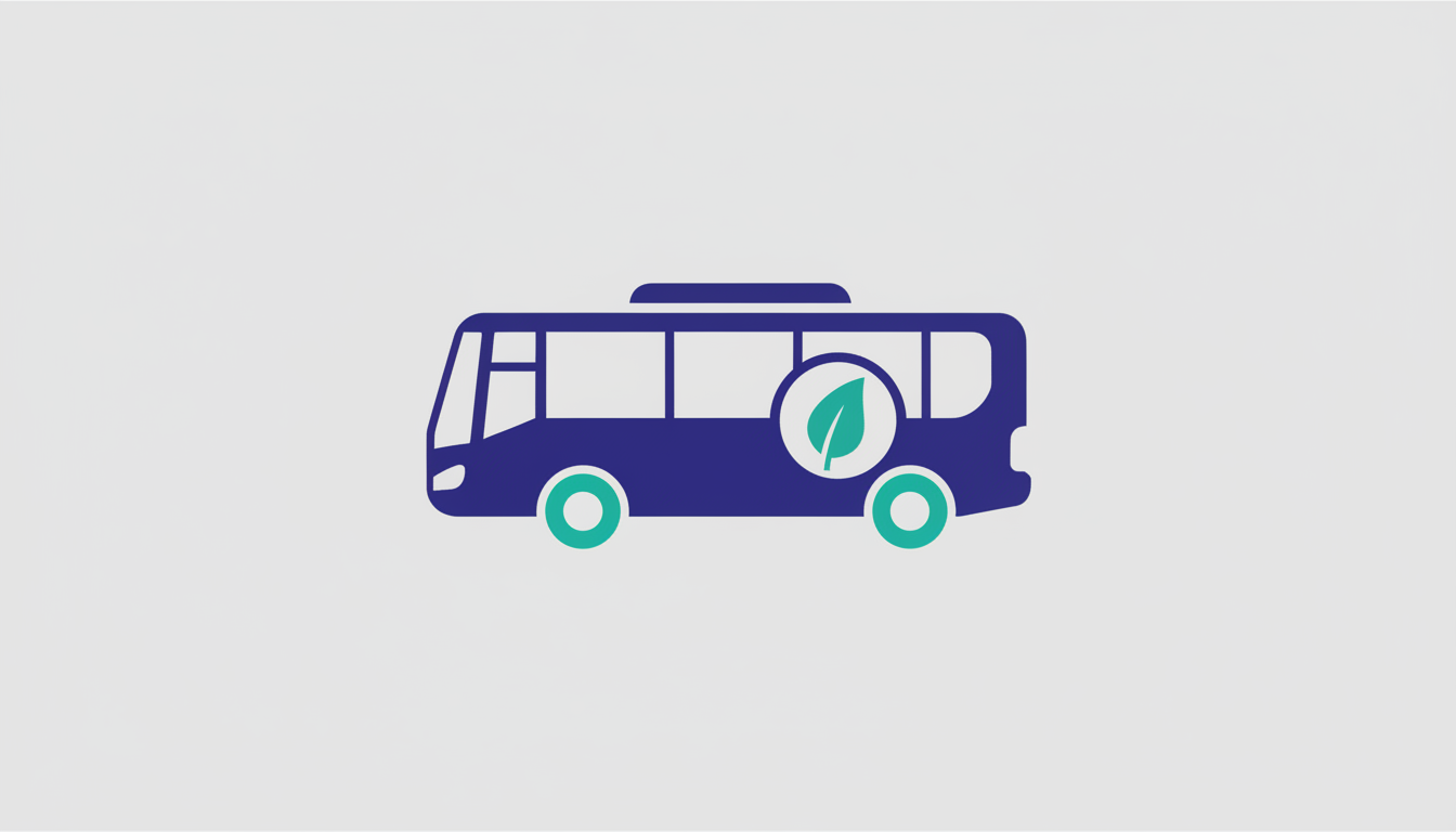 Illustration of a new CNG bus with a green leaf symbol
