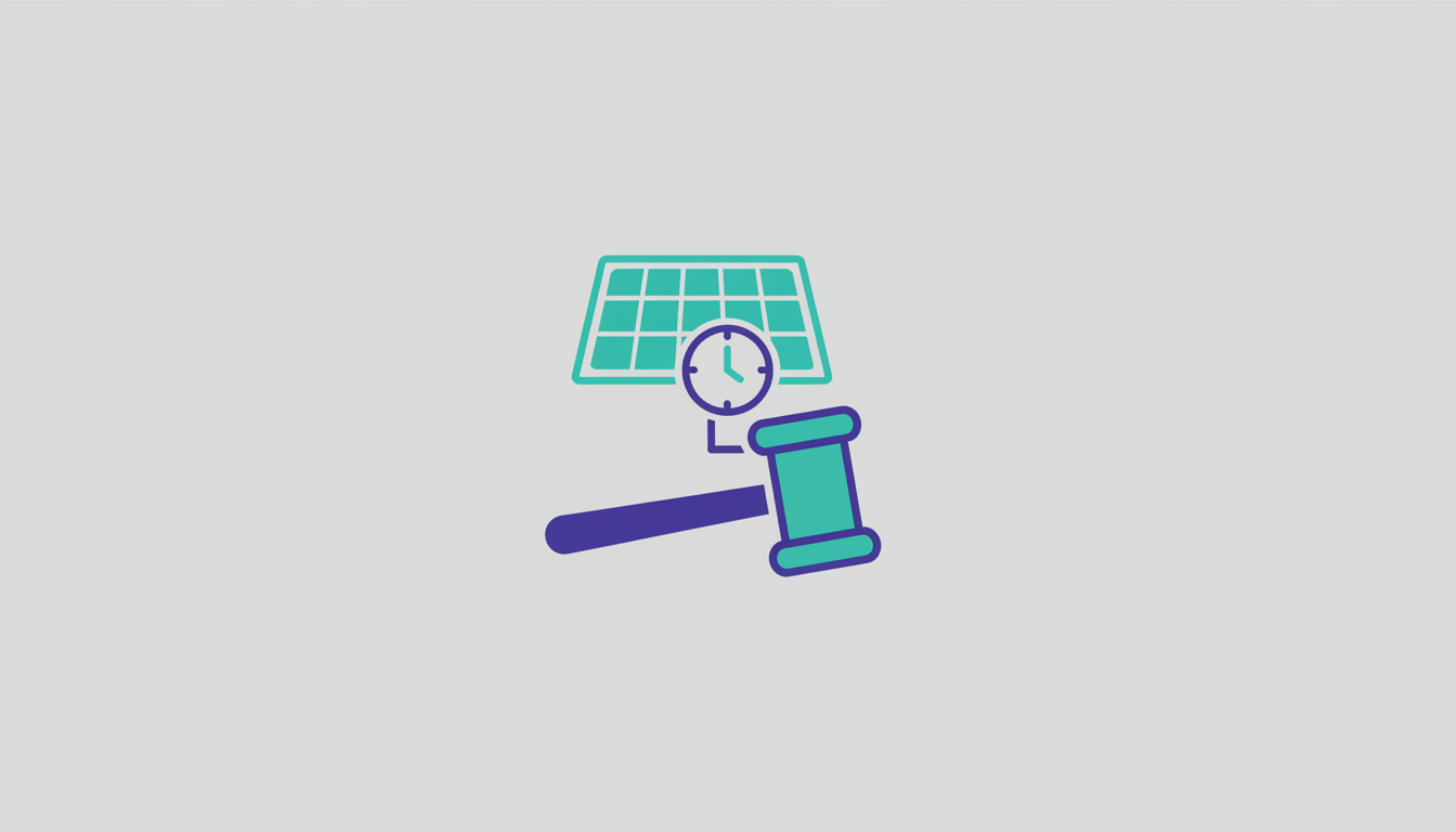 Gavel and solar panel representing legal issues in energy procurement