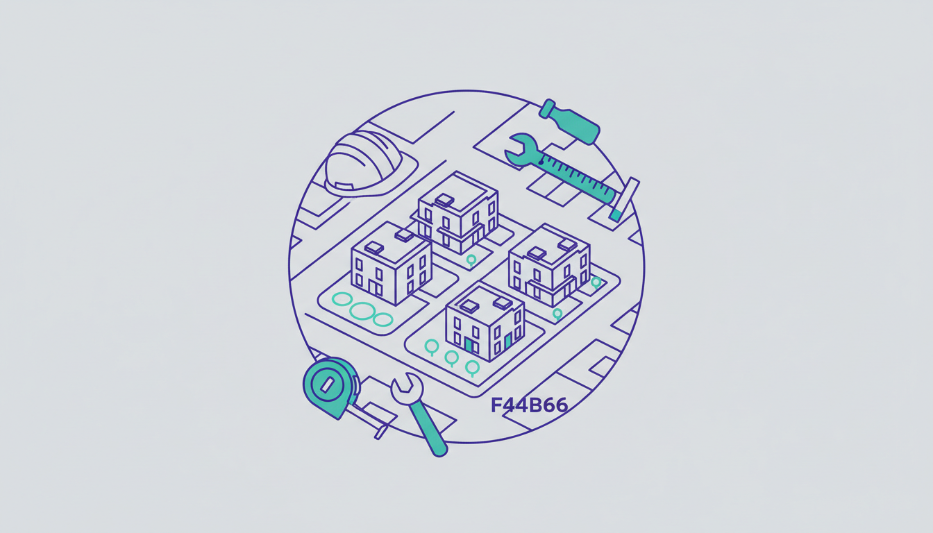 Blueprint of a housing project with construction tools
