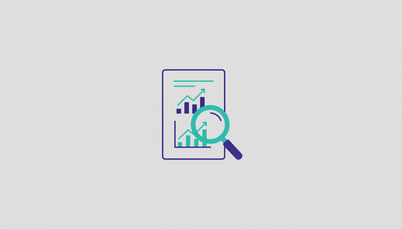 Illustration of a document with a magnifying glass and financial graphs