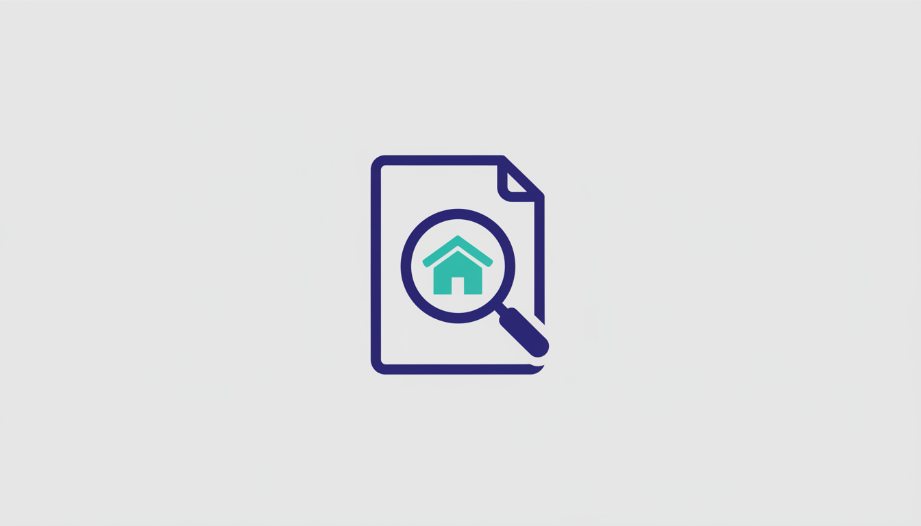 Document with a magnifying glass and housing symbol