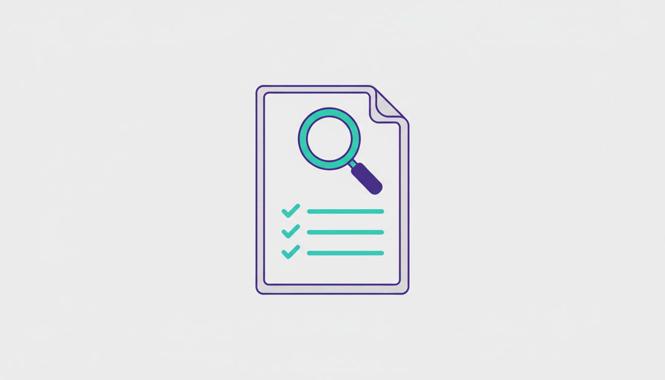 Document with a magnifying glass and checklist representing procurement