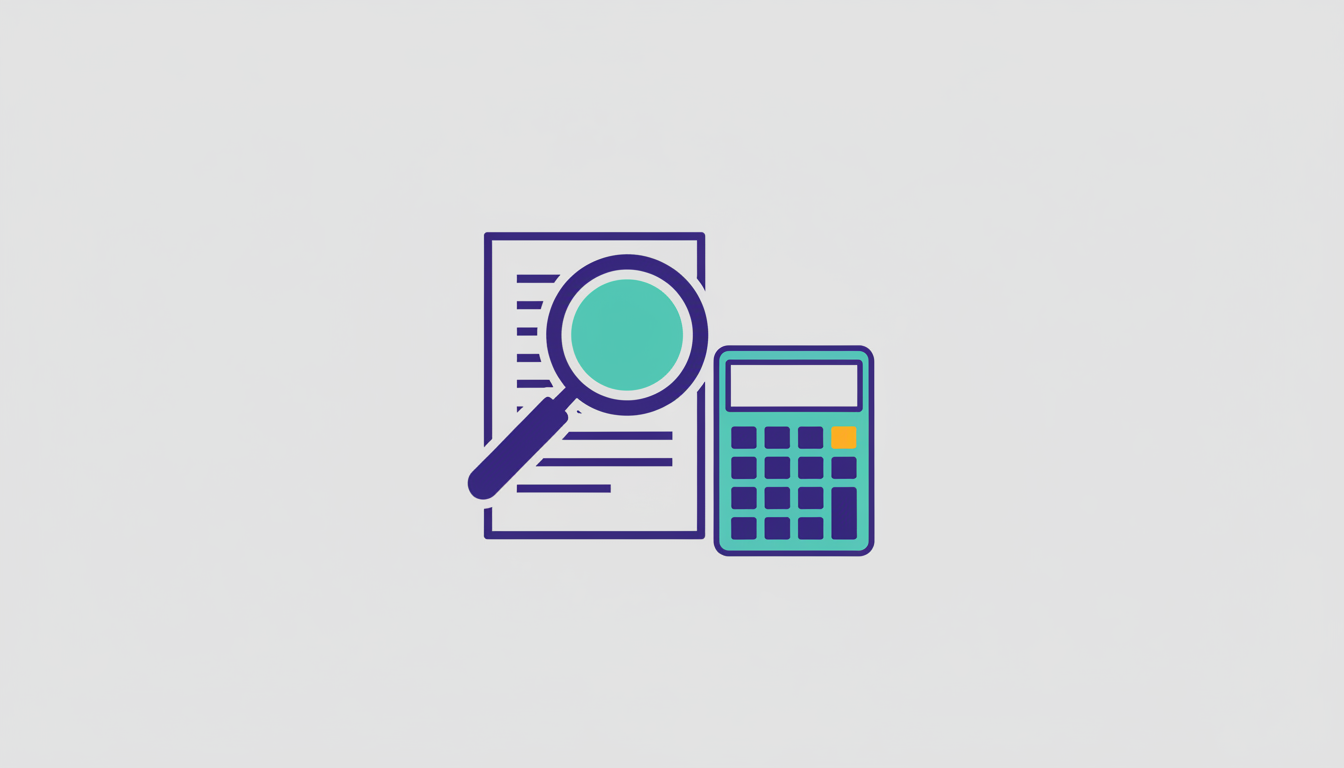 Document with a magnifying glass and calculator representing investment advisory